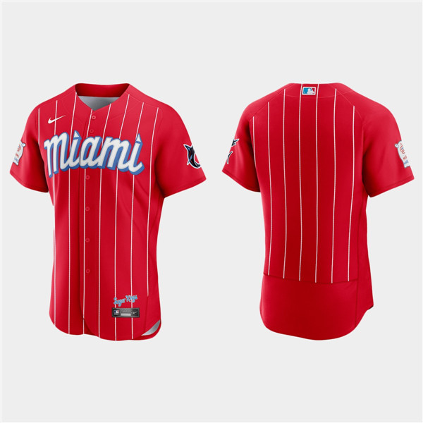 Men's Miami Marlins Blank Red 2021 City Connect Flex Base Stitched Jersey